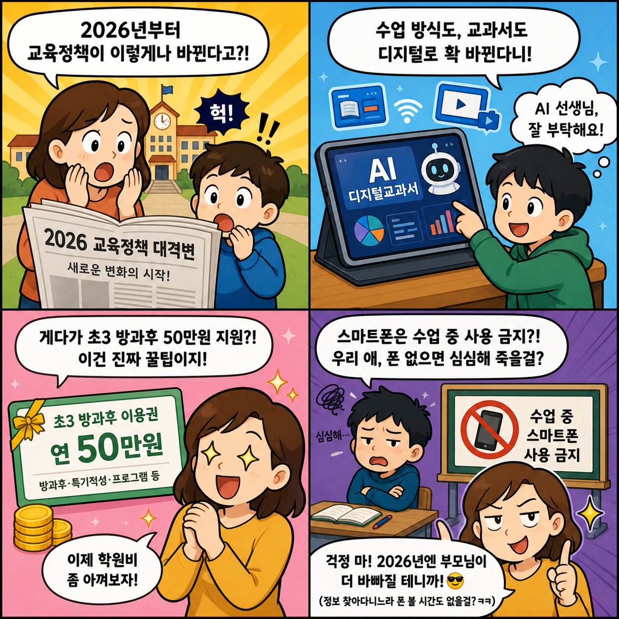 2026 교육정책 대격변…학부모가 지금 모르면 손해 보는 핵심 변화 4컷만화