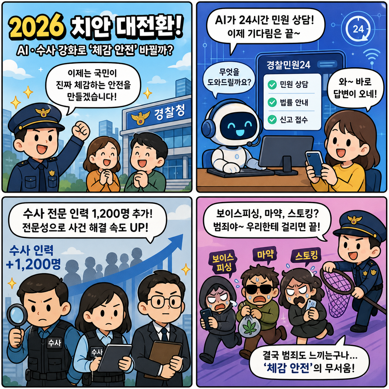 2026 치안 대전환…AI·수사 강화로 ‘체감 안전’ 바뀔까? 4컷만화