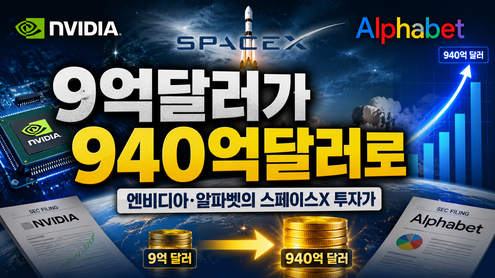 9억달러가 940억달러로…엔비디아·알파벳의 스페이스X 투자가 보여준