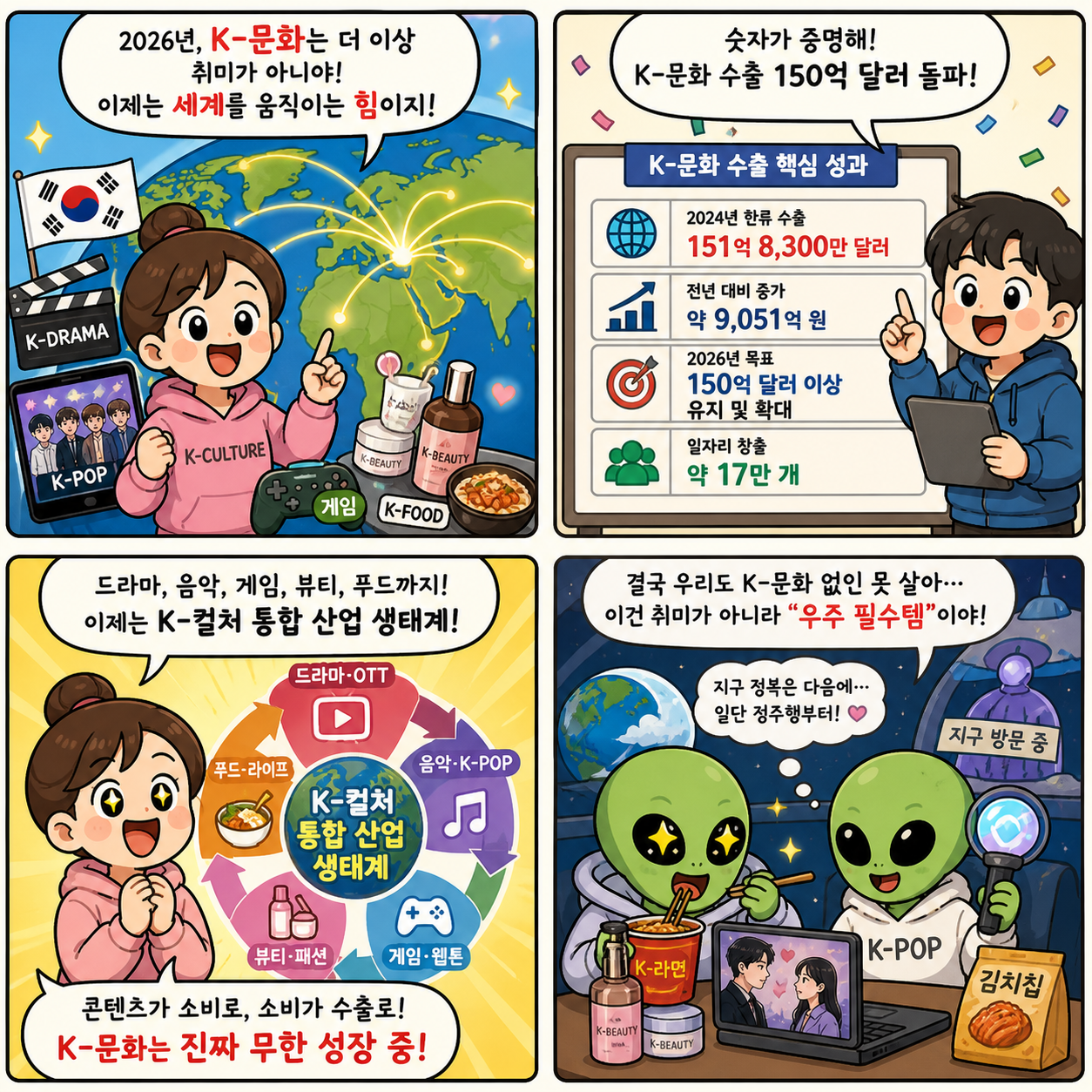 K-문화 수출 150억 달러 돌파…한류는 이제 ‘취미’가 아니라 글로벌 4컷만화
