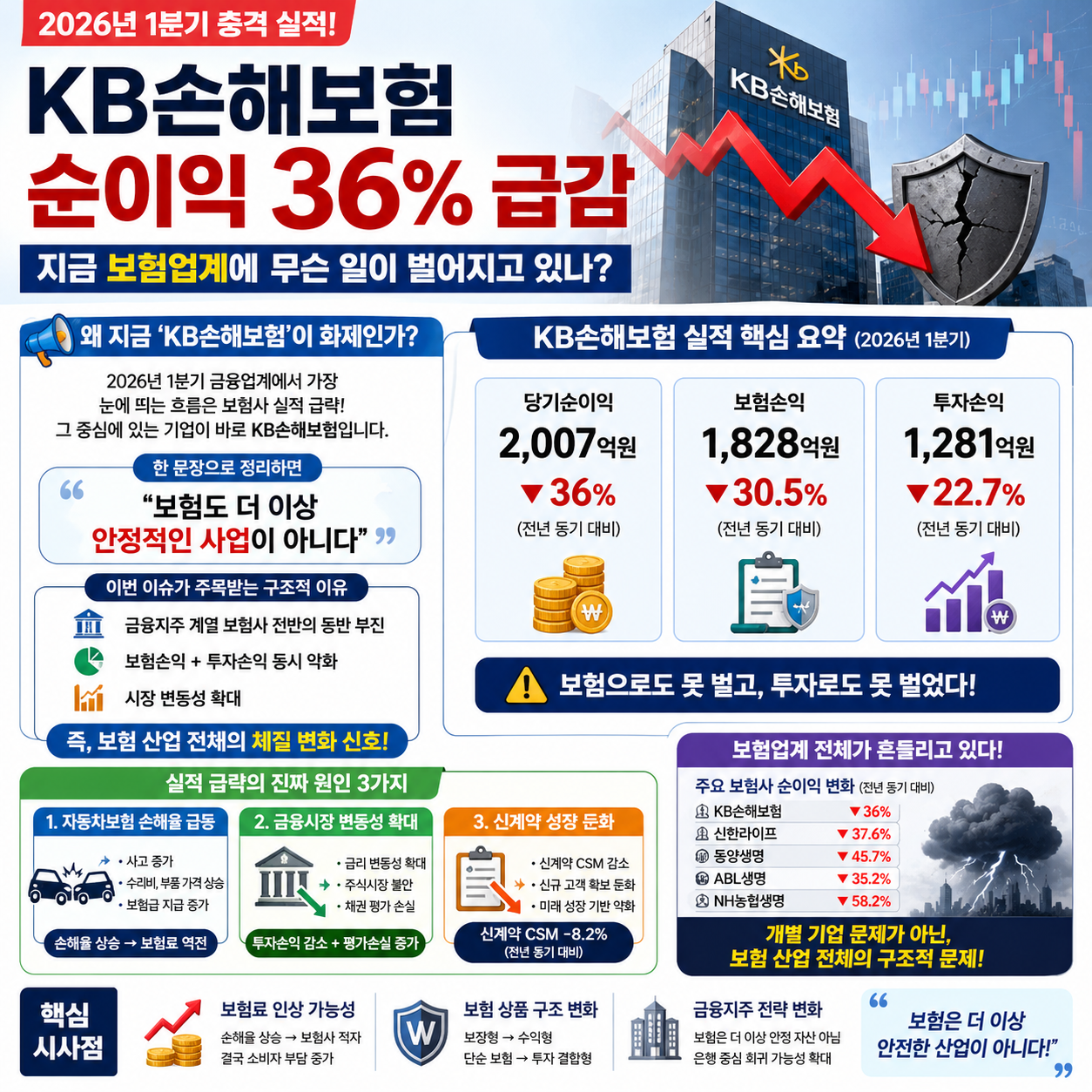 KB손해보험, 순이익 36% 급감…지금 보험업계에 무슨 일이 벌어지고 4컷만화