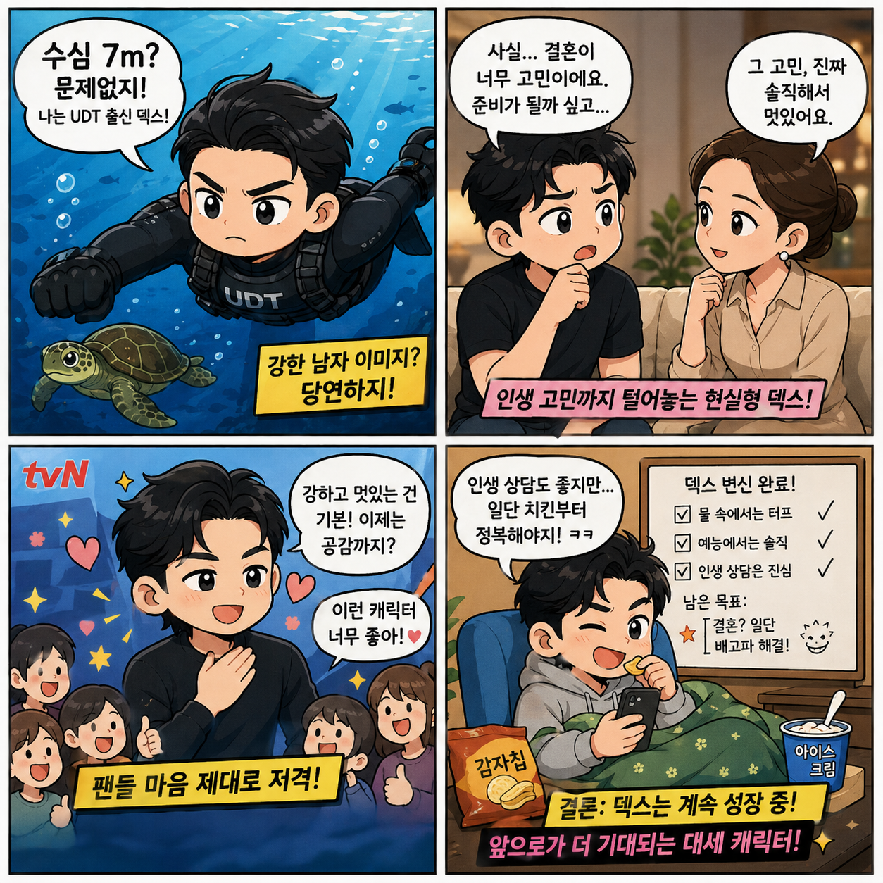 “UDT에서 인생 상담까지”…덱스가 2026년 ‘대세 캐릭터’가 된 4컷만화