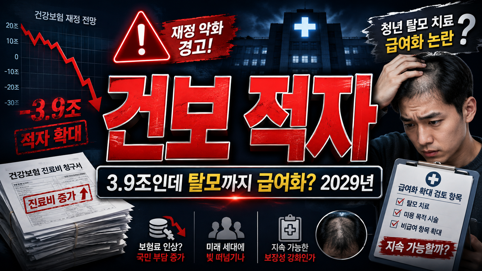 건보 적자 3.9조인데 탈모까지 급여화? 2029년 준비금 소진 경고