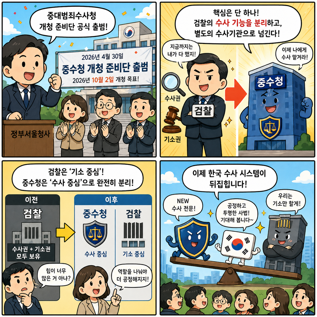 “검찰이 사라진다?”…중대범죄수사청 출범, 한국 수사 시스템이 뒤집히는 4컷만화
