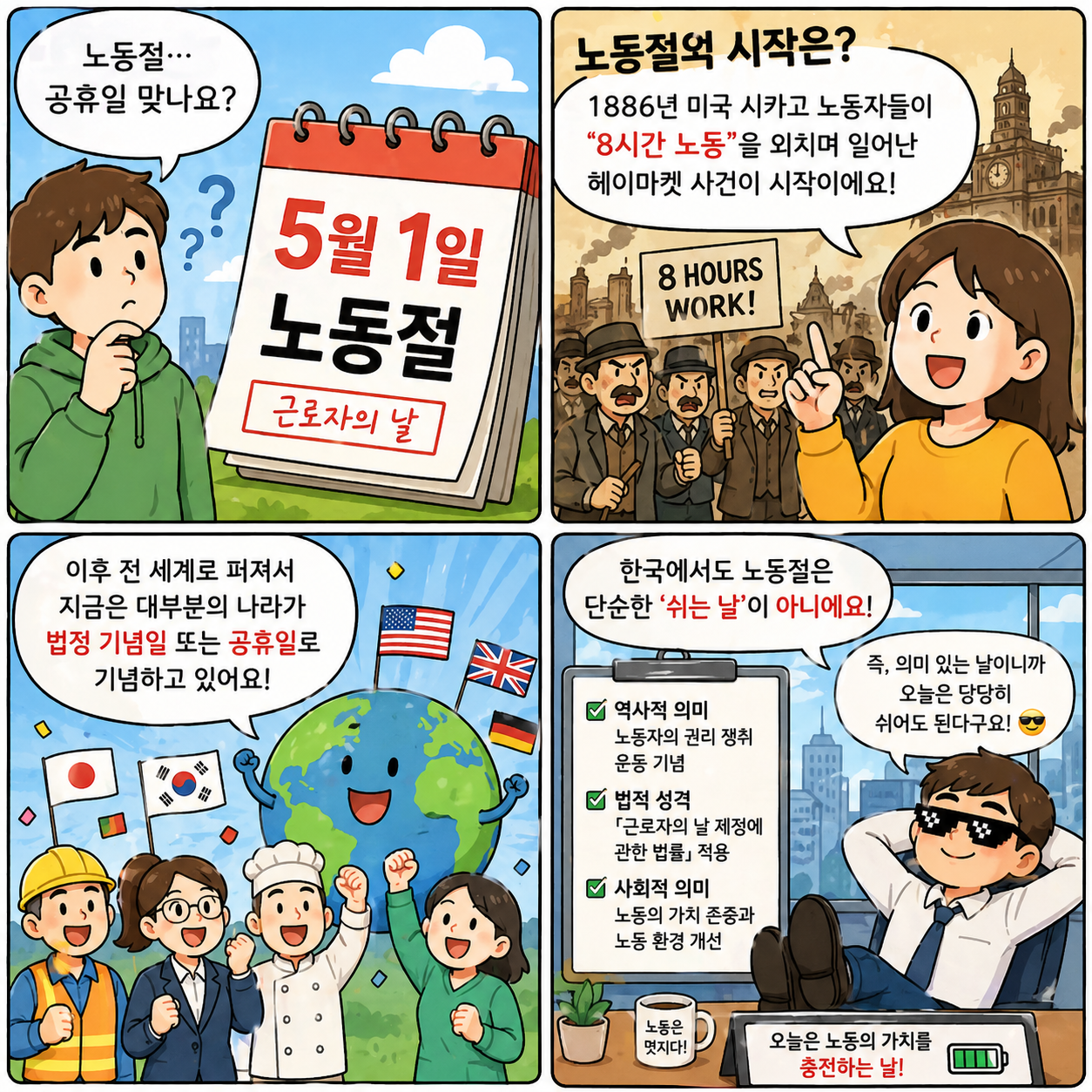 “공휴일 맞나요?”…2026년 노동절, 쉬는 날인지부터 날씨까지 꼭 4컷만화