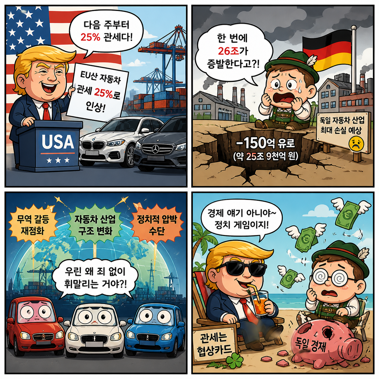 “관세 한 번에 26조 증발”…미국 車관세 25%가 만든 독일 경제 4컷만화