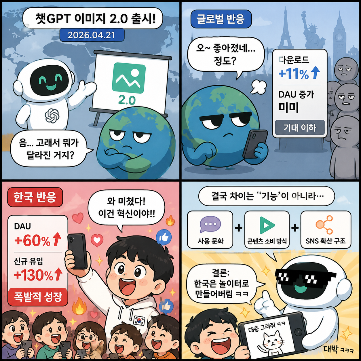 “글로벌은 시큰둥, 한국은 폭발”…챗GPT 이미지 2.0, 왜 이렇게 4컷만화