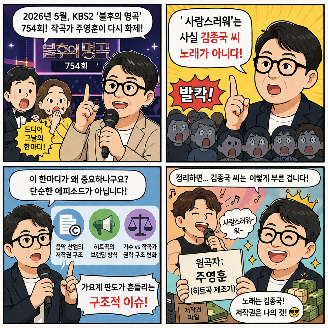 “김종국 노래 아니었다?”…주영훈 한마디에 뒤집힌 가요계 비하인드의 4컷만화