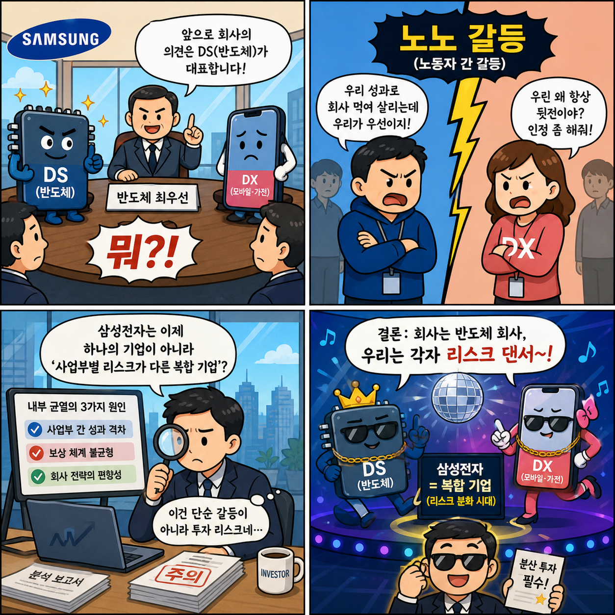 “노노 갈등 공식화”…삼성전자 내부 균열이 투자자에게 던지는 3가지 경고 4컷만화