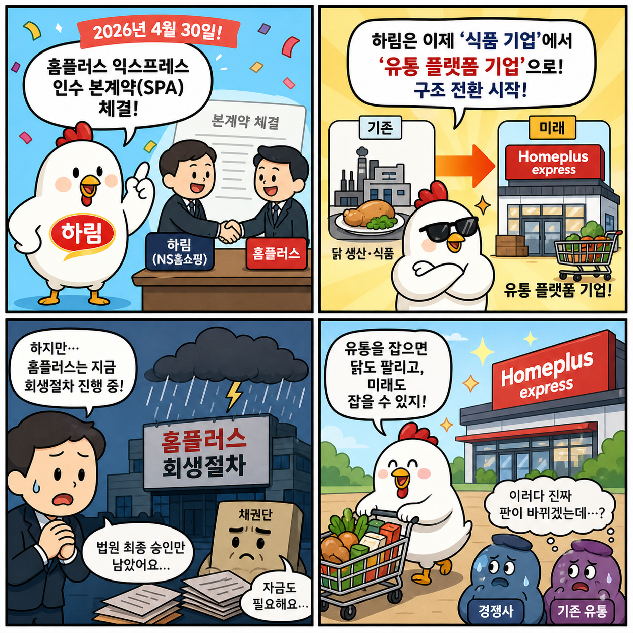 “닭에서 유통까지”…하림의 홈플러스 익스프레스 인수, 유통 판을 뒤집는 4컷만화
