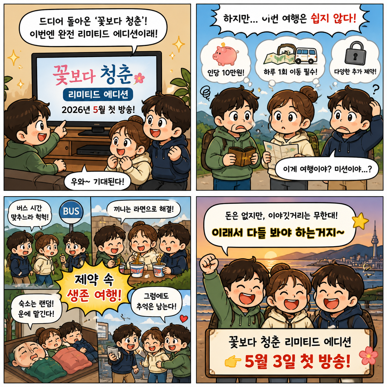 “돈 10만원으로 전국 방랑?”…꽃보다 청춘 리미티드 에디션이 다시 4컷만화
