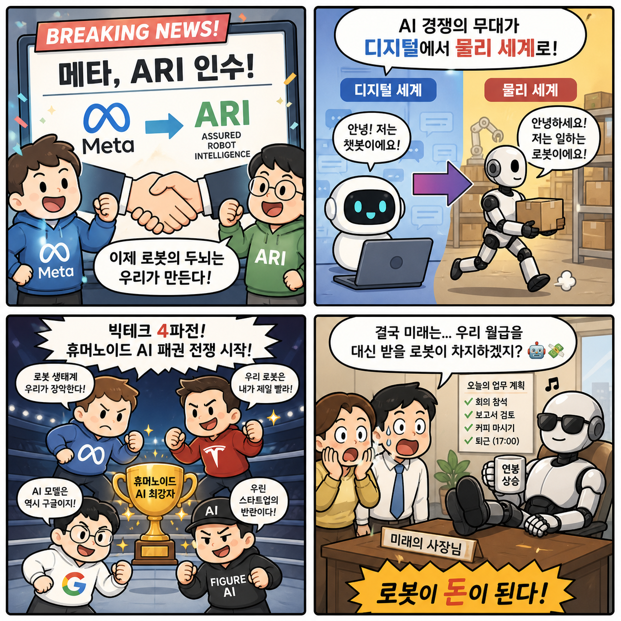 “로봇이 돈이 된다”…메타 ARI 인수로 폭발한 휴머노이드 AI 4컷만화
