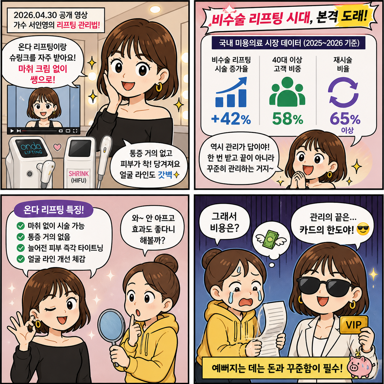 “마취 없이도 가능?” 41세 서인영이 선택한 ‘온다 리프팅’, 진짜 4컷만화