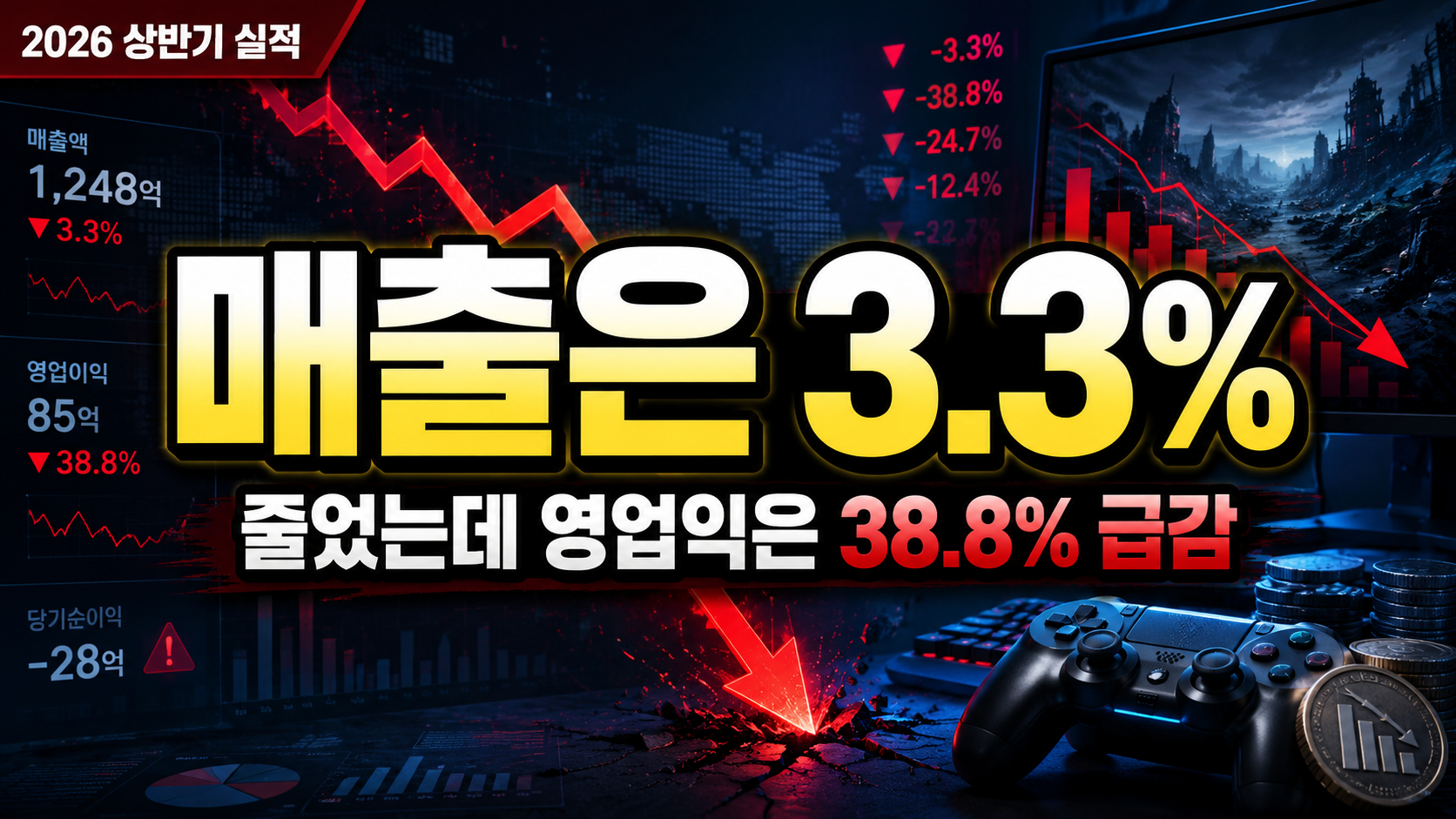 매출은 3.3% 줄었는데 영업익은 38.8% 급감…엠게임, 하반기