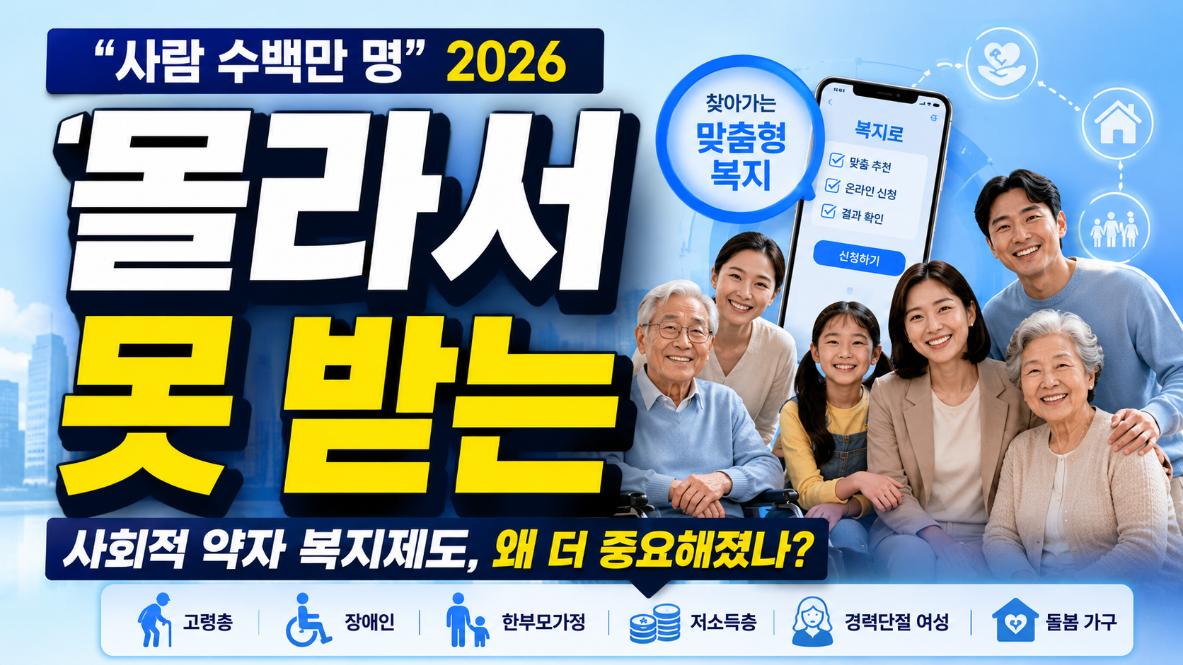 “몰라서 못 받는 사람 수백만 명”…2026 사회적 약자 복지제도,
