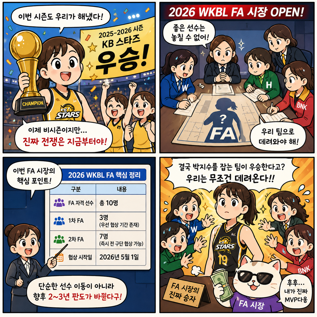 “박지수 잡으면 우승?”…2026 WKBL FA 시장이 판도를 뒤집는 4컷만화