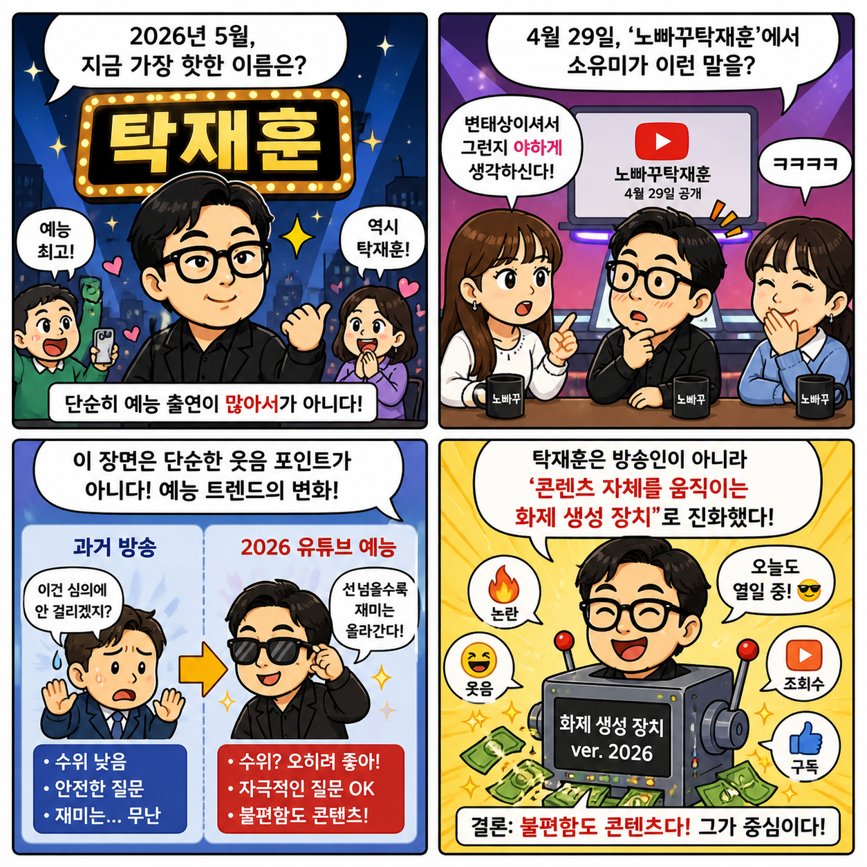 “변태상 발언까지 터졌다”…탁재훈, 왜 2026년 다시 ‘예능 중심’이 4컷만화