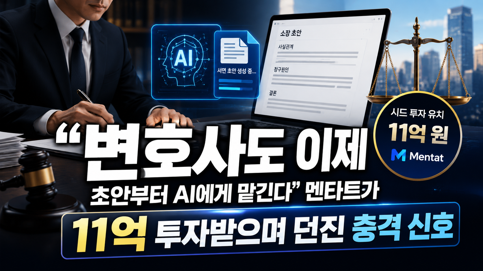 “변호사도 이제 초안부터 AI에게 맡긴다”…멘타트가 11억 투자받으며