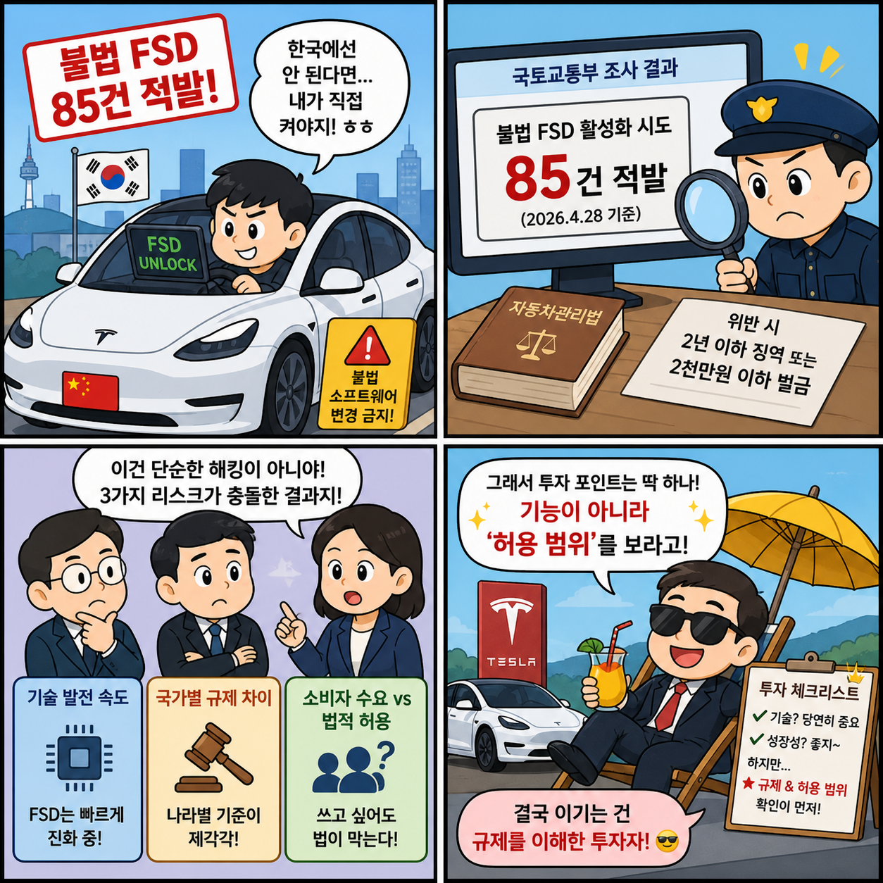 “불법 FSD 85건 적발”…테슬라 투자, 지금 ‘이 리스크’ 모르면 4컷만화