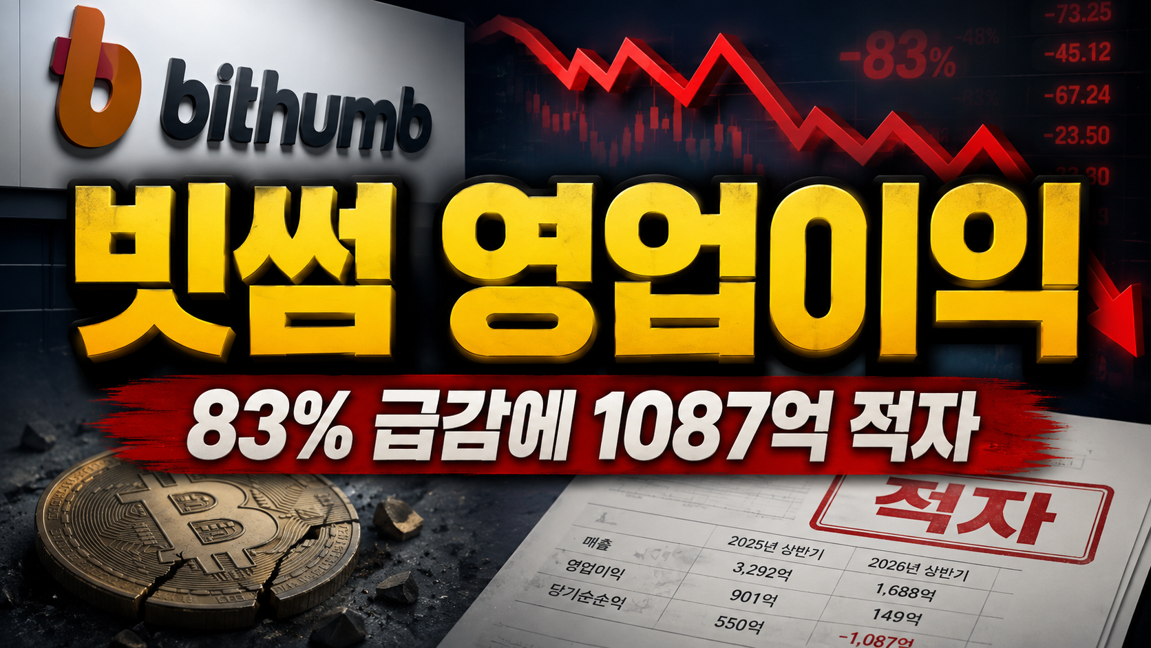 빗썸 영업이익 83% 급감에 1087억 적자…문제는 거래량보다 더 깊은