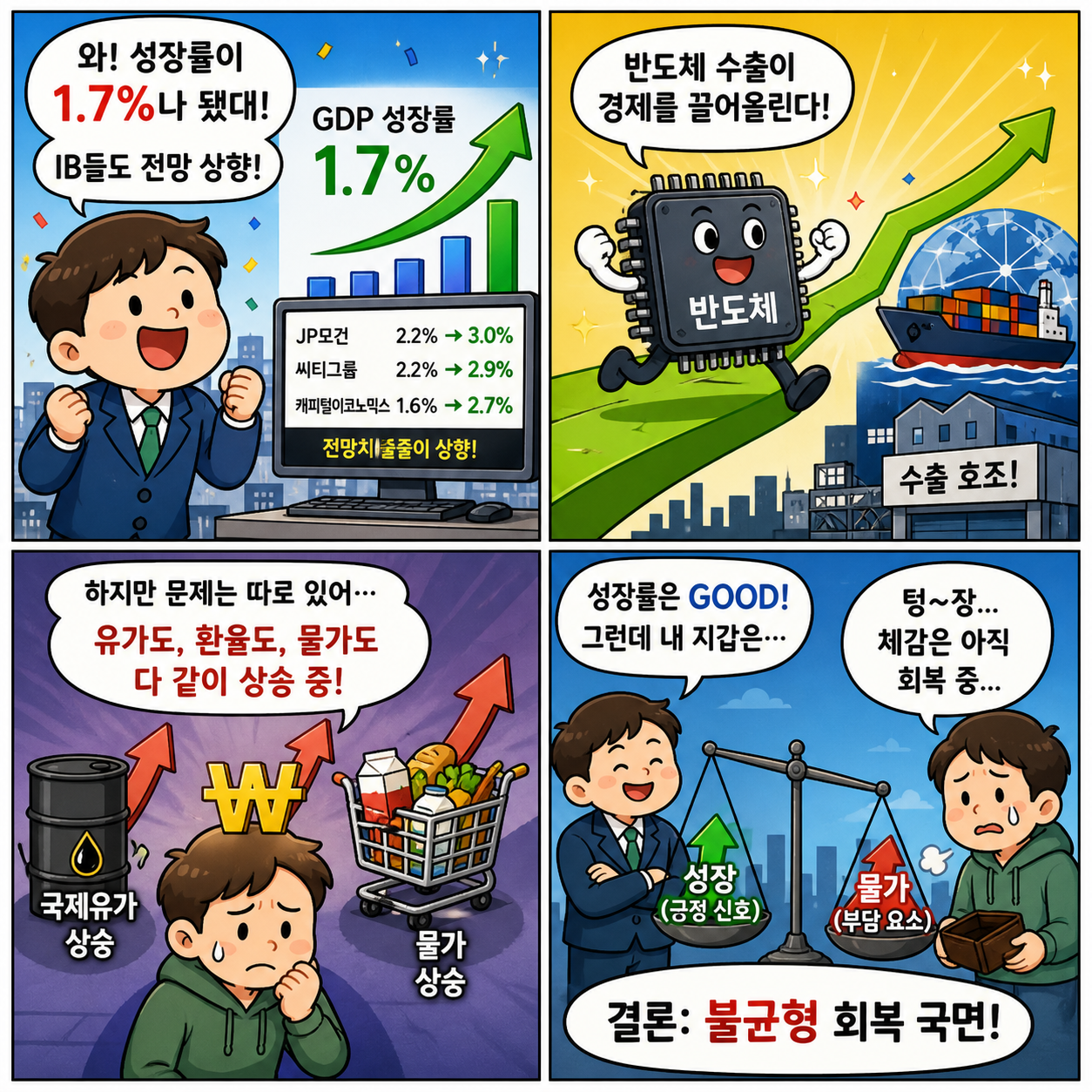 “성장률은 뛰는데 왜 체감은 없다?”…2026 한국 경제, 반도체와 4컷만화