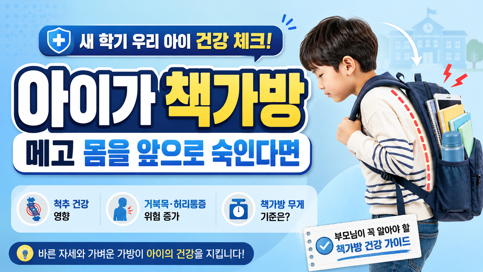 아이가 책가방 메고 몸을 앞으로 숙인다면? 새 학기 전 꼭 확인해야 할