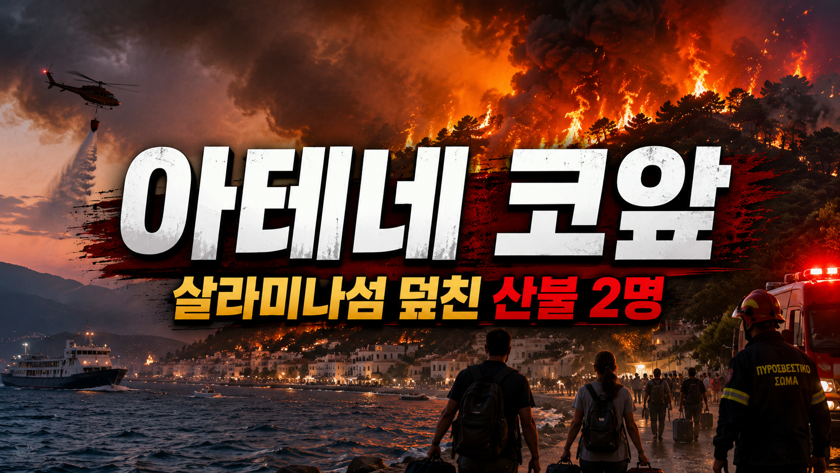 아테네 코앞 살라미나섬 덮친 산불…2명 사망·수백명 대피, 그리스가