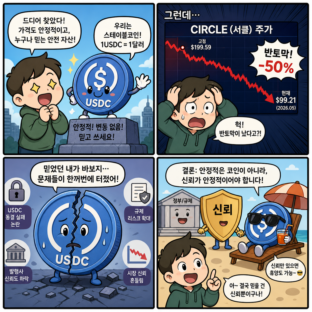 “안정적이라더니 반토막?”…스테이블코인 USDC 위기, 지금 시장이 4컷만화