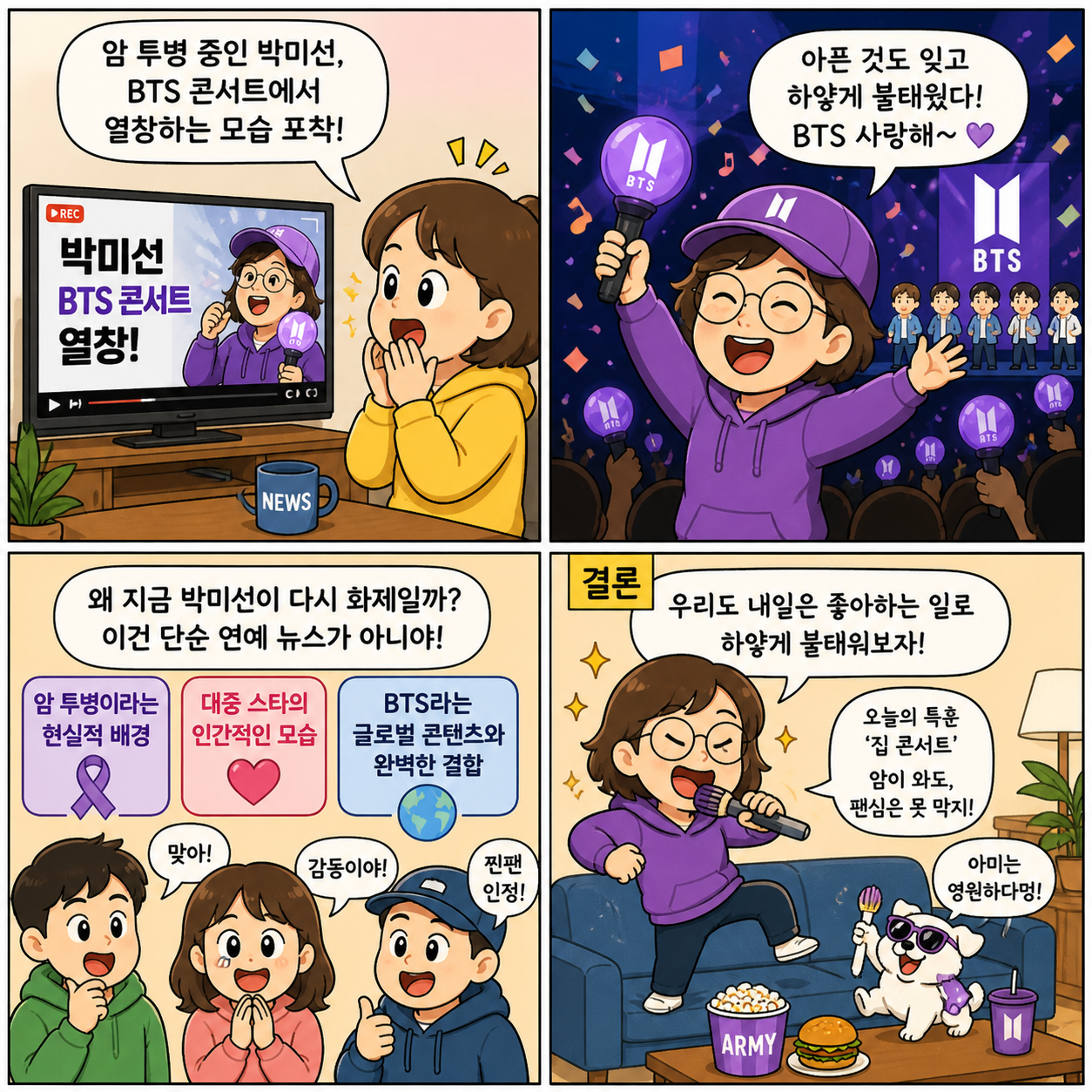 “암 투병도 잊었다”…박미선 BTS 콘서트 열창, 지금 다시 주목받는 4컷만화