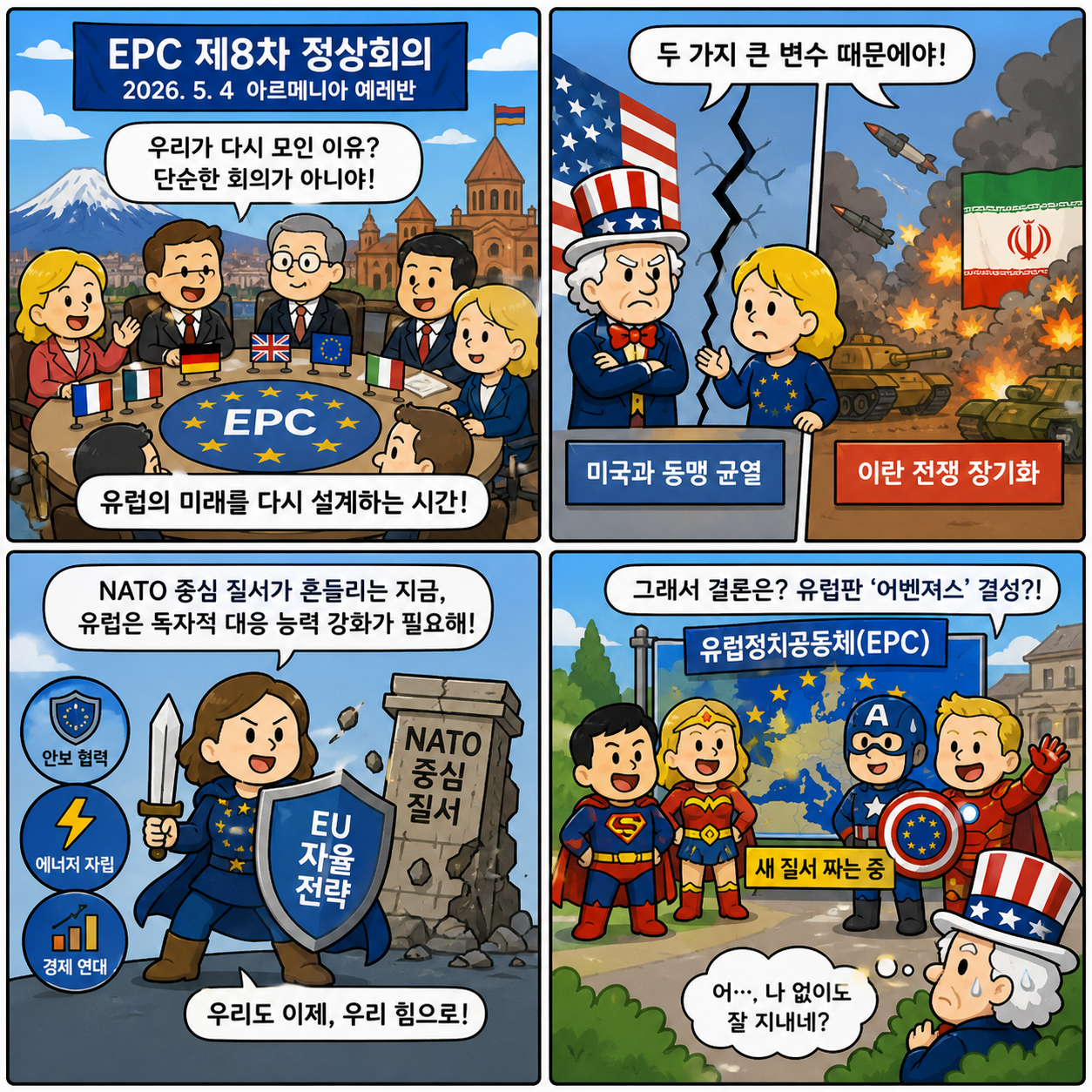 美와 거리 벌어지는 유럽…이란 전쟁 장기화 속 ‘새 질서’ 짜는 EPC 4컷만화