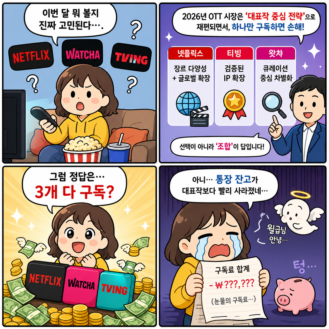 “이번 달 뭐 볼지 끝났다”…넷플릭스·왓챠·티빙 2026 신작 완벽 4컷만화