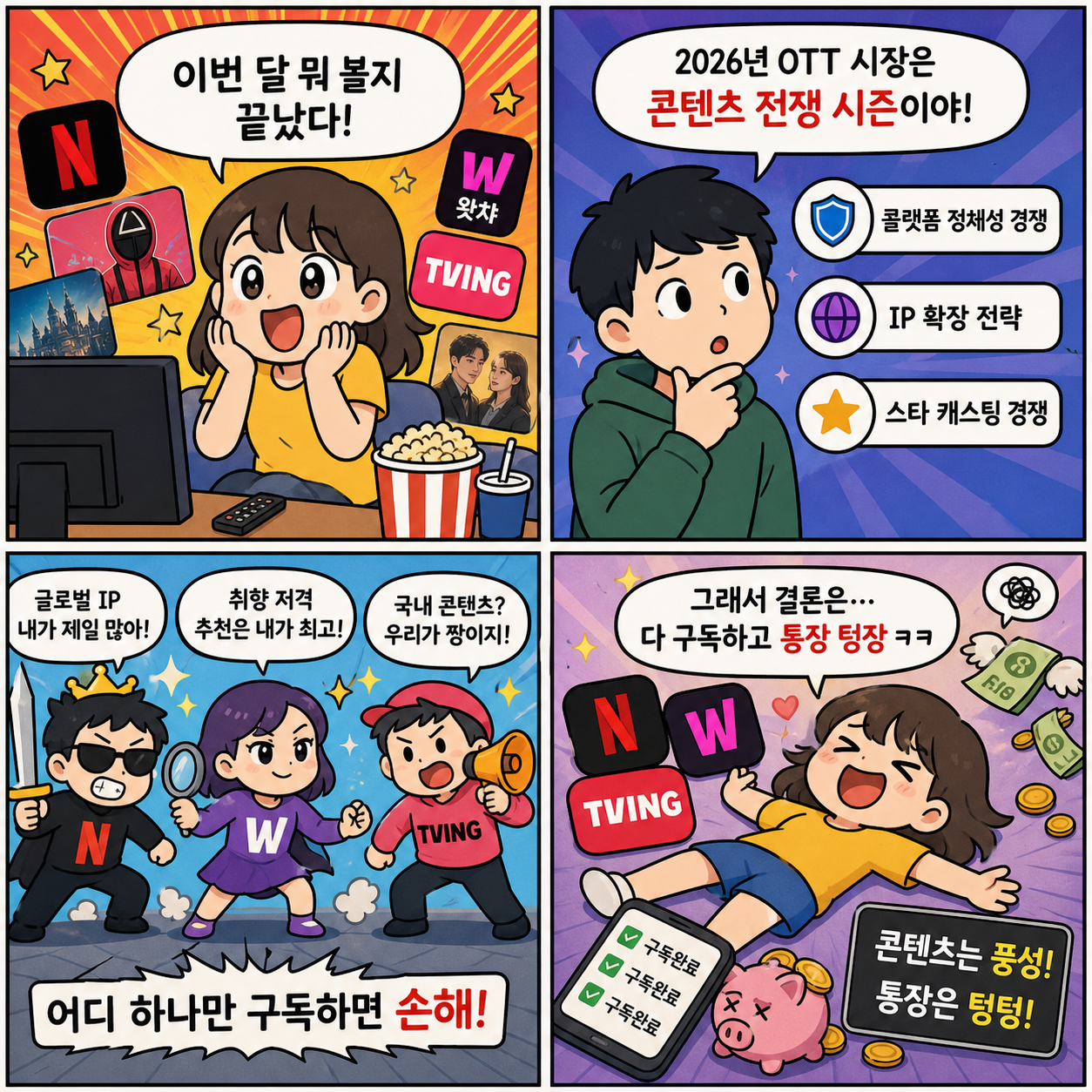 “이번 달 뭐 볼지 끝났다”…넷플릭스·왓챠·티빙 2026 신작 총정리 4컷만화