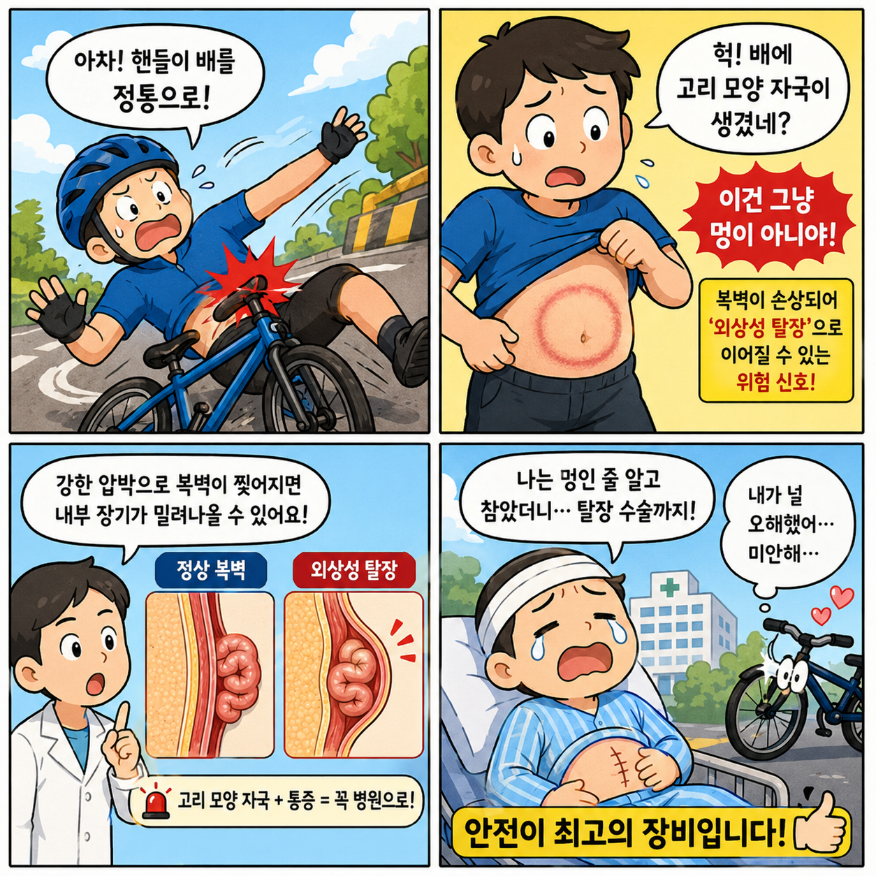 자전거 사고 후 배에 ‘고리 모양’ 생겼다면 위험…탈장까지 이어지는 4컷만화