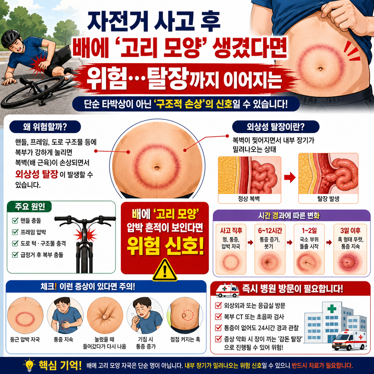 자전거 사고 후 배에 ‘고리 모양’ 생겼다면 위험…탈장까지 이어지는