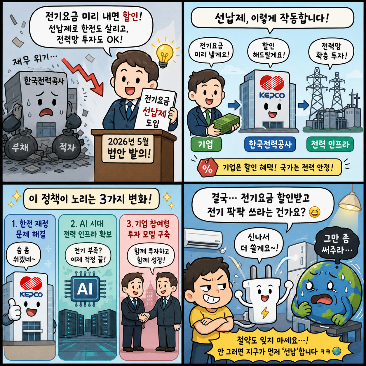 “전기요금 미리 내면 할인?”…한국전력공사 선납제가 가져올 진짜 변화 4컷만화