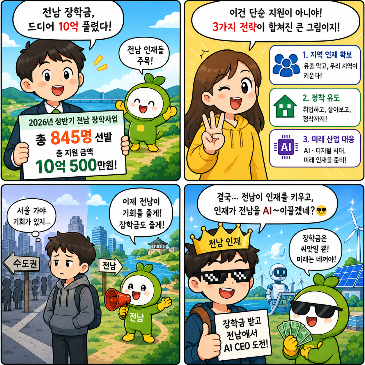 “전남 장학금 10억 풀렸다”…AI 시대, 지역 인재 투자 전략이 4컷만화