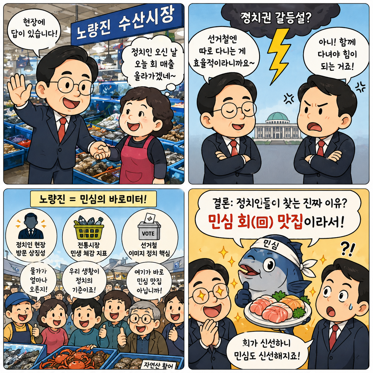 “정치인도 찾는 이유 있었다”…노량진 수산시장이 다시 주목받는 진짜 이유 4컷만화