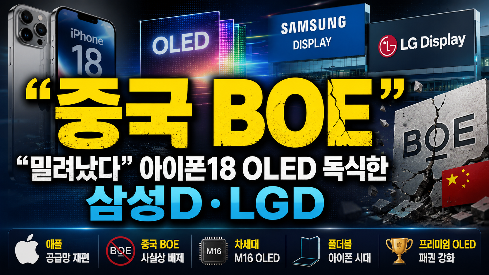 “중국 BOE 밀려났다”…아이폰18 OLED 독식한 삼성D·LGD,