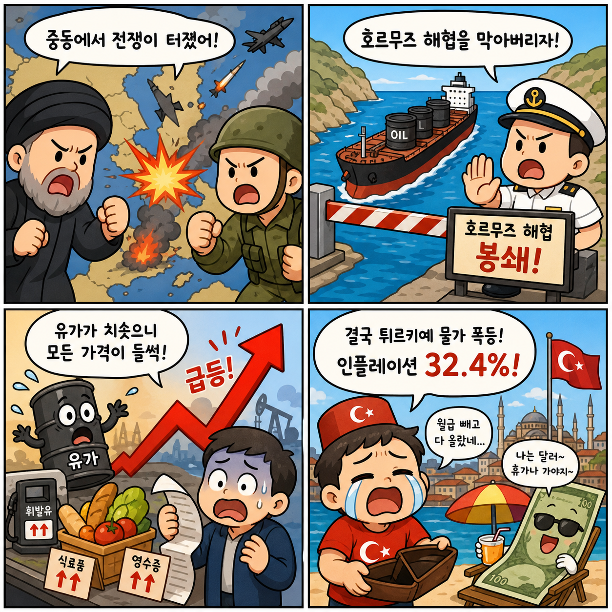 “중동 전쟁이 터지자 물가가 폭발했다”…튀르키예 인플레이션 32.4% 4컷만화