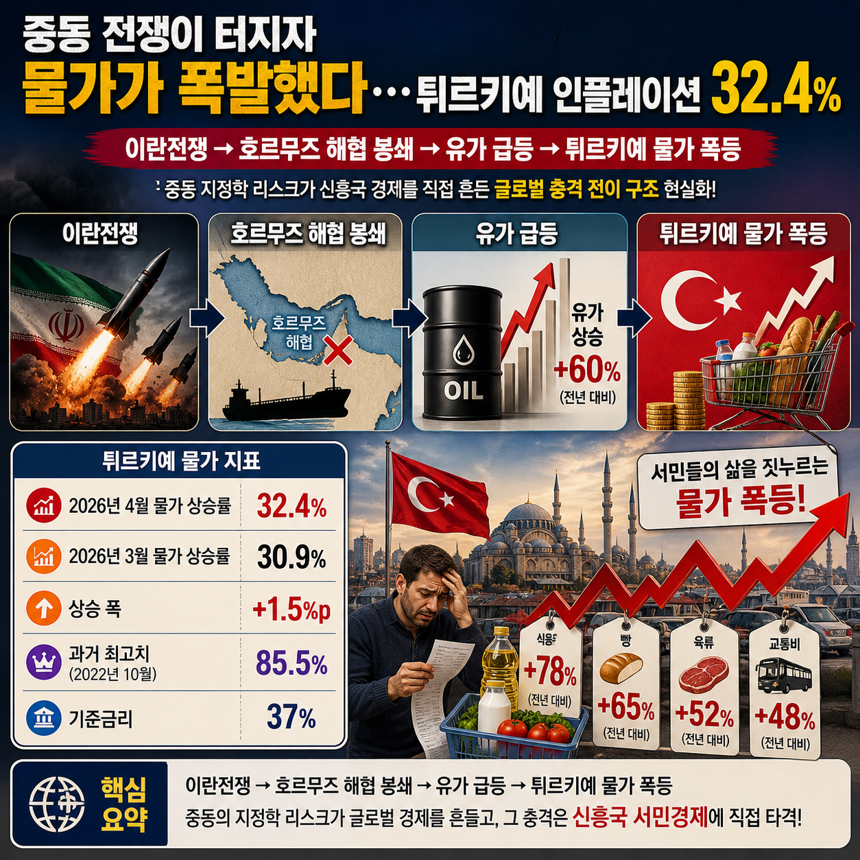 “중동 전쟁이 터지자 물가가 폭발했다”…튀르키예 인플레이션 32.4%