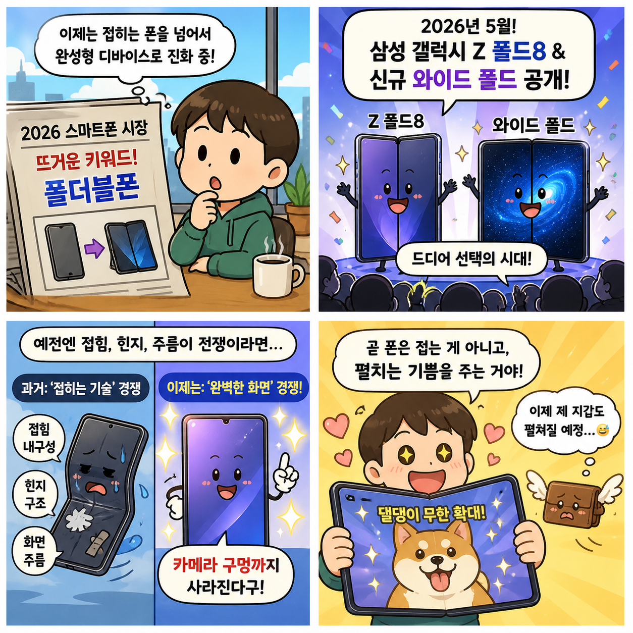 “카메라 구멍까지 사라진다”…2026 폴더블폰, ‘진짜 풀스크린’ 시대 4컷만화
