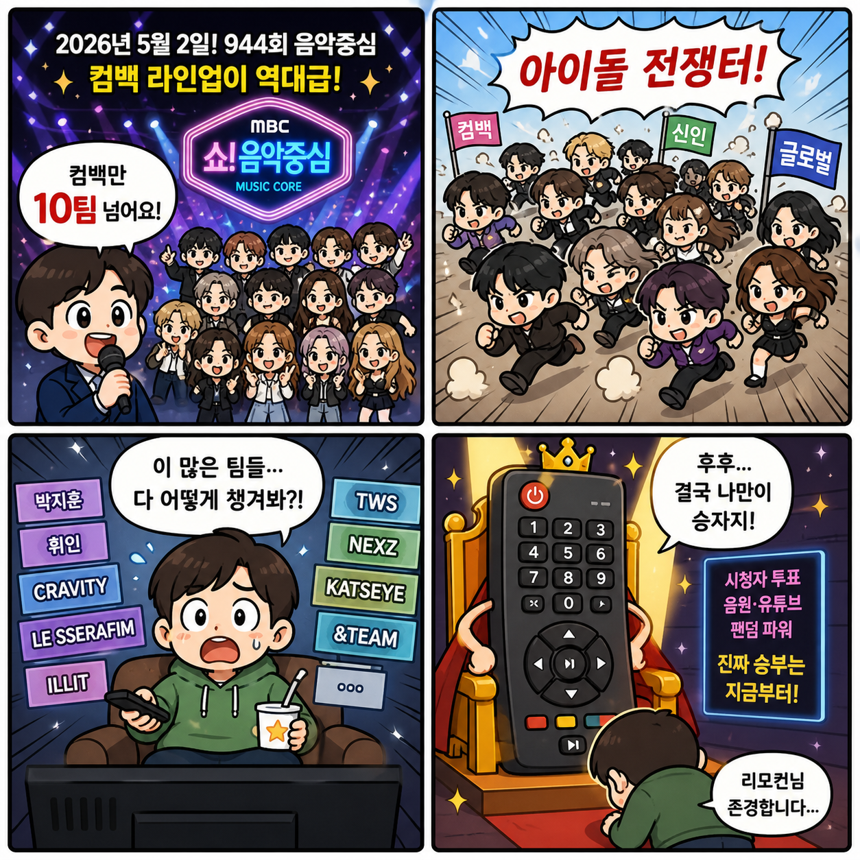 “컴백만 10팀 넘는다”…2026 음악중심, ‘아이돌 전쟁터’가 된 4컷만화