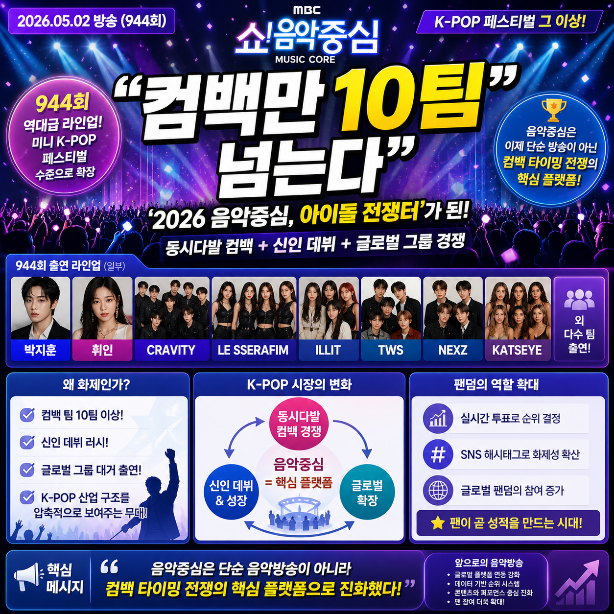 “컴백만 10팀 넘는다”…2026 음악중심, ‘아이돌 전쟁터’가 된
