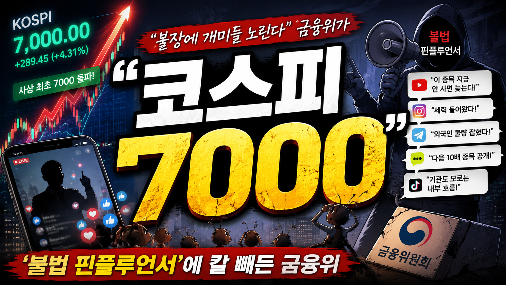 “코스피 7000 불장에 개미들 노린다”…금융위가 ‘불법 핀플루언서’에