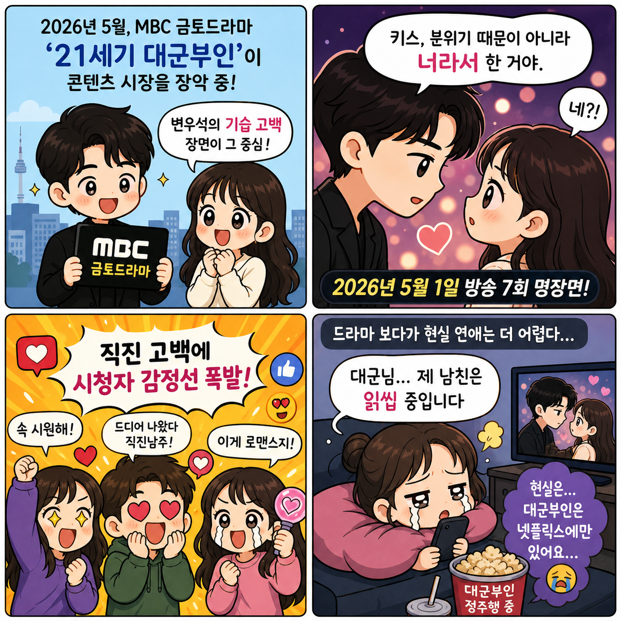 “키스, 너라서 한거야”…‘21세기 대군부인’이 2026년 드라마 판을 4컷만화
