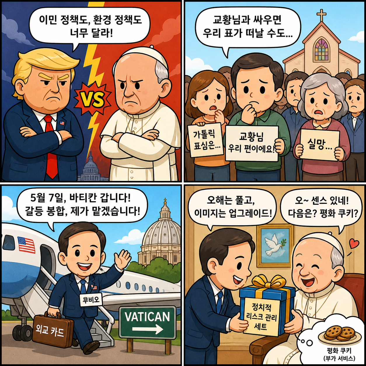 “트럼프 vs 교황 갈등, 봉합 시도?”…루비오 7일 바티칸 방문의 4컷만화